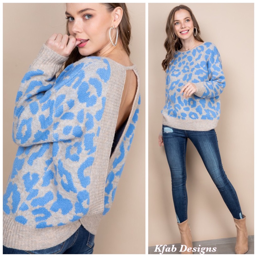 ❤️LAST 1! Leopard Drop Shoulder Open Back Sweater - Picture 1 of 5